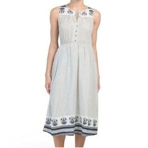 Lucky Brand Navy Blue and Off White Boho Polka Dot Midi Dress - S
